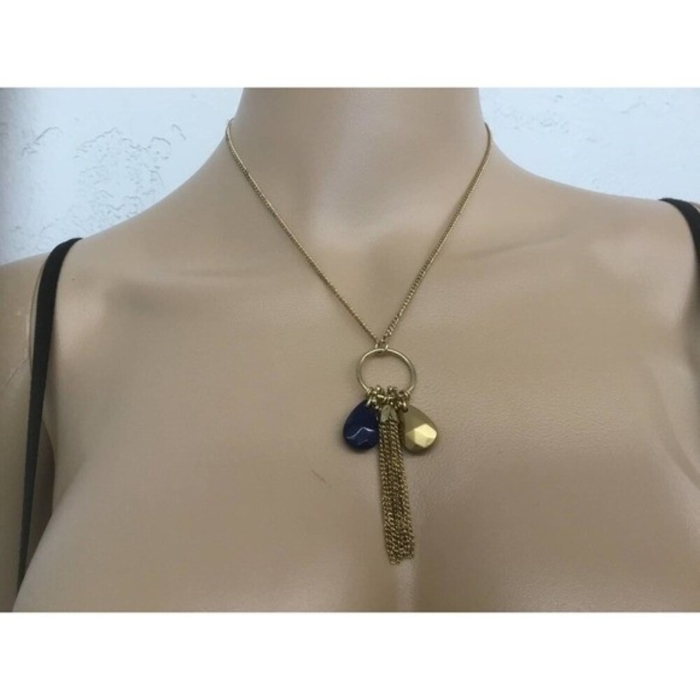 Gold Chain With Blue Bead Tassel